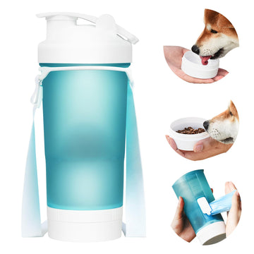 Portable Pet Water Bottle with Dog Bowl Food Container Poop Bag